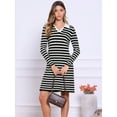 thumbnail image 4 of DARING DIVA Sweater Long Sleeve V Neck Above the Knee Striped Knit Dress XS Black White, 4 of 7