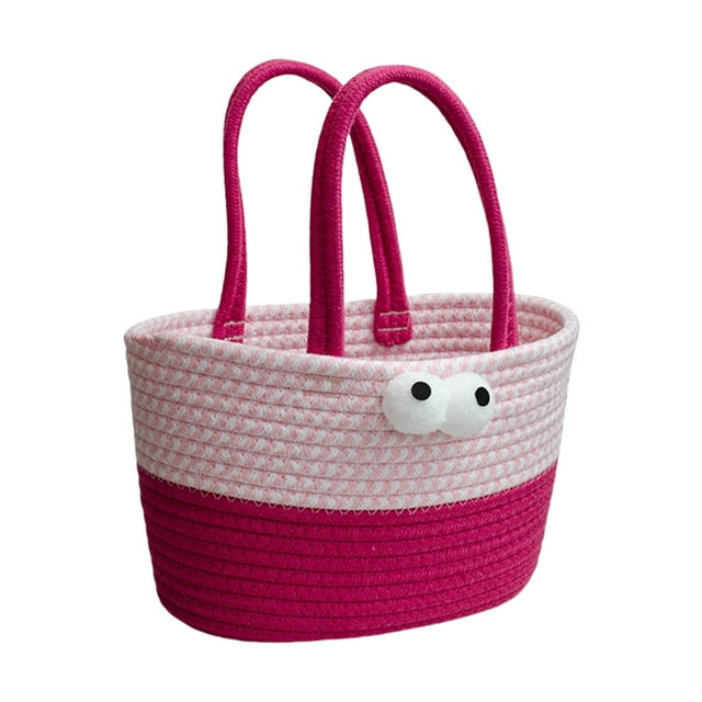 WLOELOEW Woven Monster Design Storage Basket With Handles Cotton Thread Organizer Bin For Kids Room Decor Red 11.8 X 3.9 X 6.7 Inches Red
