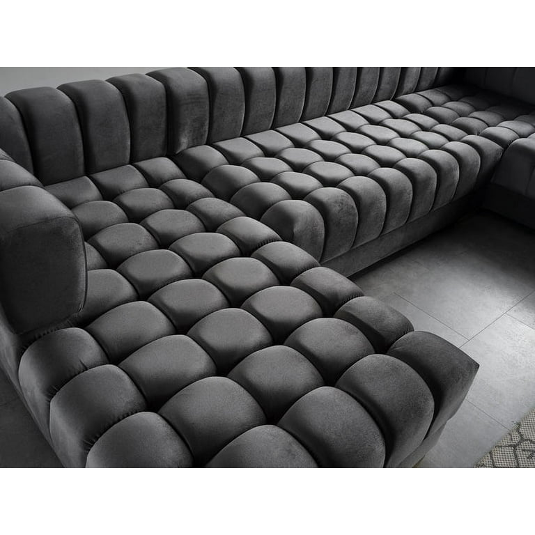 STAFFORA for Oversized Velvet Shaped Room Modular Couch Ariana Set Sectional Chaise Living (Gray) - Seater Sofa Sofa Double 3PCS U - 7