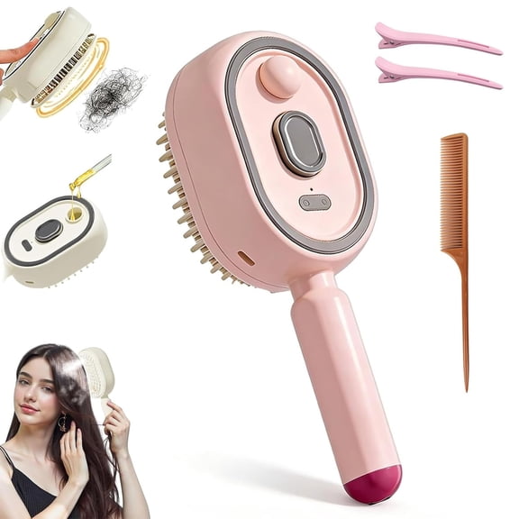 Electric Steam Brush for Hair, Electric Spray Air Cushion Comb for Women, Anti-Static Hot Steam Hair Brush for Smoothing, Reduce Frizz, Smooth & Nourish, for Both Long and Short Hairs (Pink)