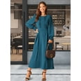 thumbnail image 5 of DARING DIVA Frilled Crewneck Long Sleeve Midi Fall Dress S Peacock Blue, 5 of 8