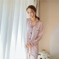 thumbnail image 3 of Women's Sexy Korean Style Striped Lapels Button Silk Satin Home Service Long Sleeve Solid Color Two-piece Pajamas Suit, 3 of 3