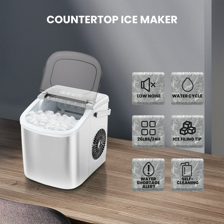 KISSAIR Portable Ice Maker Countertop, 9Pcs/8Mins, 26lbs/24H, Self-Cleaning  Ice Machine with Handle for Kitchen/Office/Bar/Party, White 