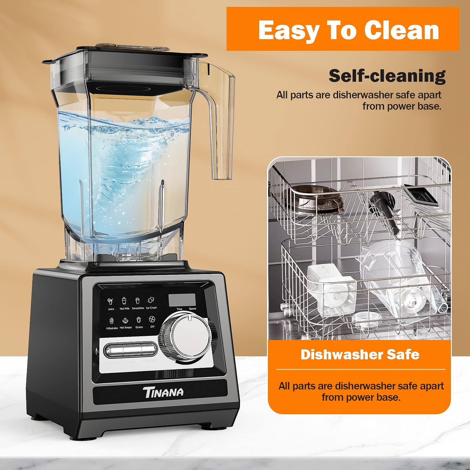 TINANA Blender for Smoothies, 2-in-1 Blender Grinder Combo