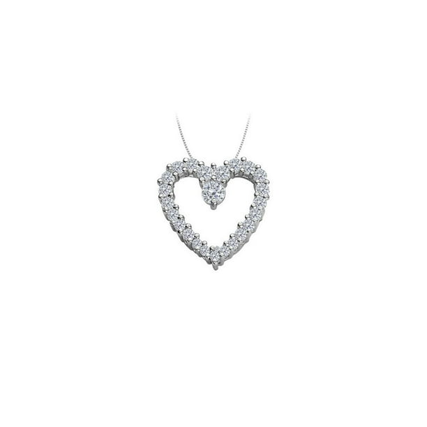 Pendentif Coeur Diamant Pierre de Naissance d'Avril en Or Blanc 14 Ct 0.50 CT TDW