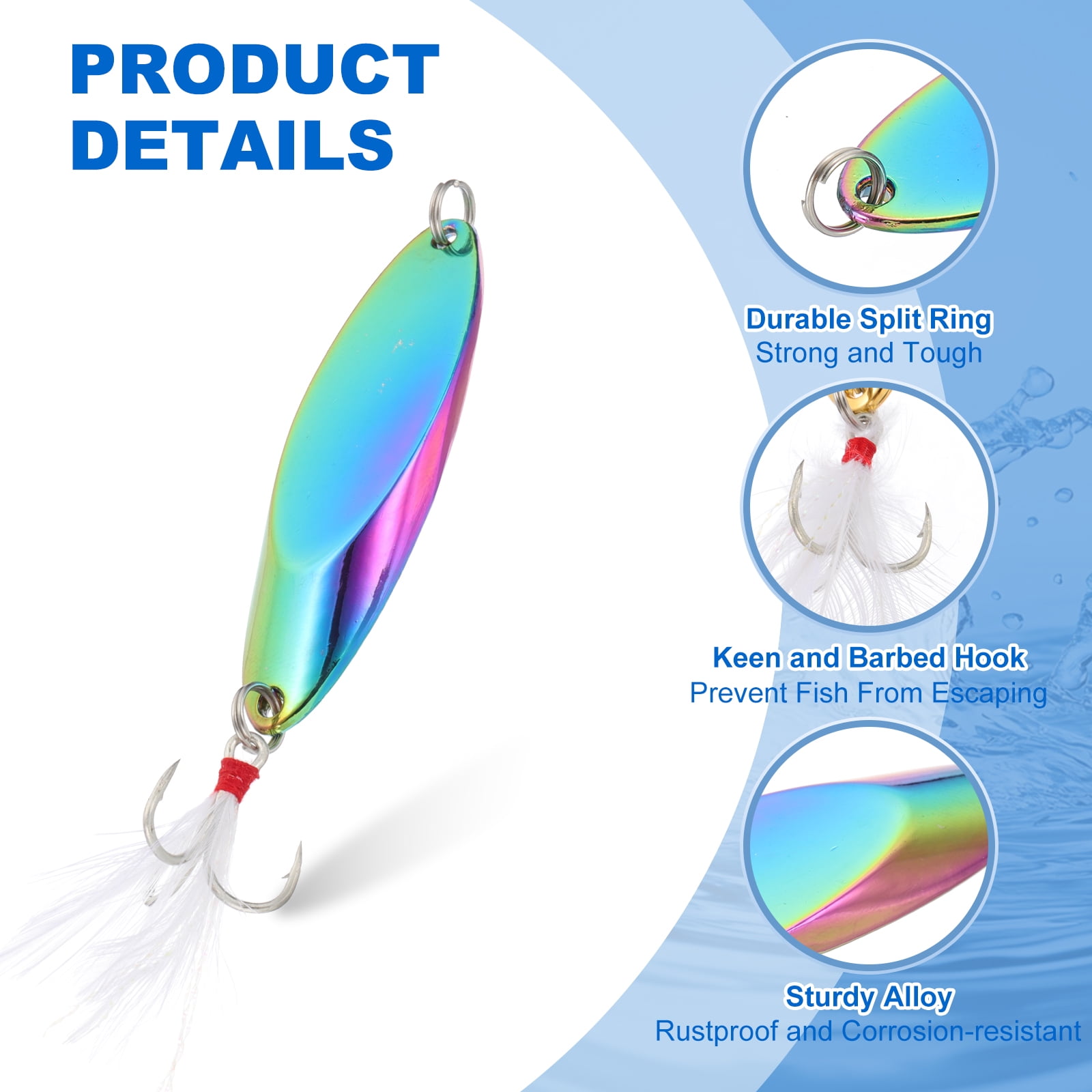 Uxcell Fishing Spoons, 10 Pcs 4/5 oz Fishing Lures Casting Spoon Treble Hooks Jigs Hard Metal Spinner Baits for Freshwater Saltwater Salmon, Multicolor