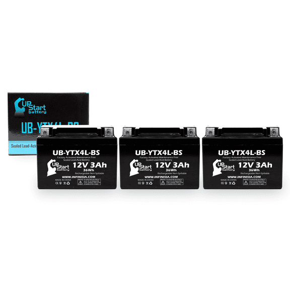 3-Pack UpStart Battery Replacement for 2013 Honda CRF110F 110CC Factory Activated, Maintenance Free, Motorcycle Battery - 12V 3Ah, UB-YTX4L-BS