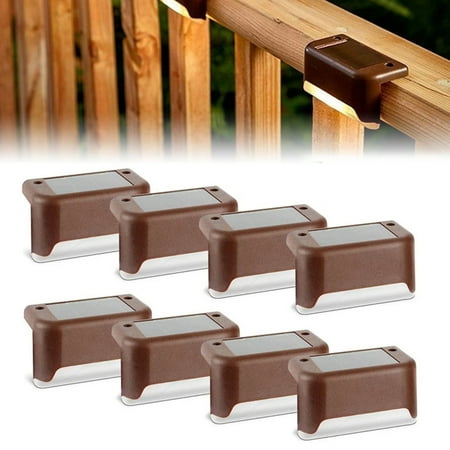 

Solar Step Lights Outdoor Waterproof Led Solar Power Garden Light Lamp Decoration For Patio Stair Garden Yard Fence Brown Shell-Warm light 1PCS
