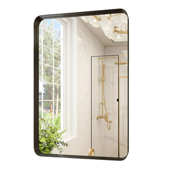 Espejo Rectangular para tocador de baño con Marco De Aluminio Negro 60x80cm Herrashop