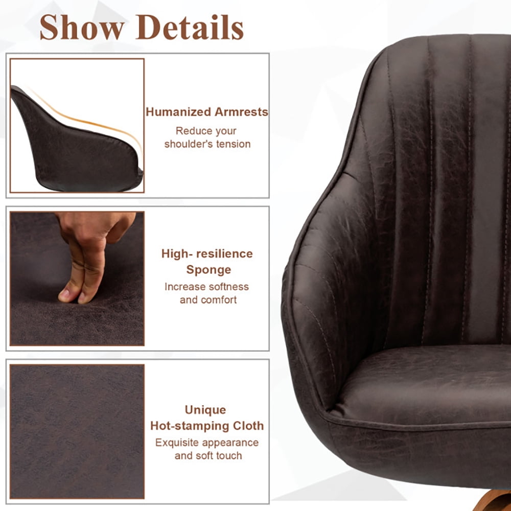 Finihen Swivel Accent Chair, Mid-Century Swivel Accent Chair PU Leather Vanity Study Armchair, for study room, Bedroom, Living Room, Dark Brown