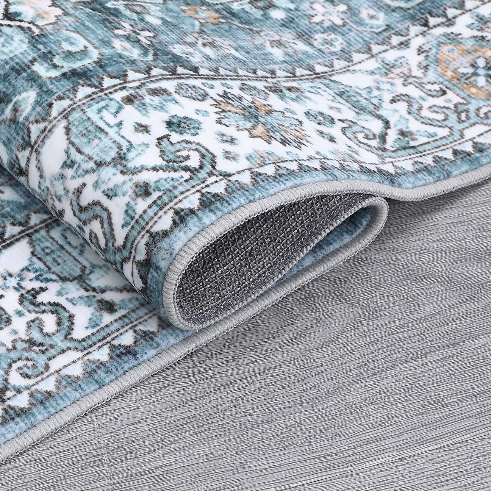 HOMERRY Modern Vintage Floral Washable 2' x 6' Runner Rug Non-Skid Low Pile Blue Boho Kitchen Doormat