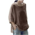 thumbnail image 1 of Besolor T-Shirts à Manches 3/4 pour Femmes Grande Taille Décontractés Amples en Coton Lin Col Rond Tunique d'Été, 1 of 3