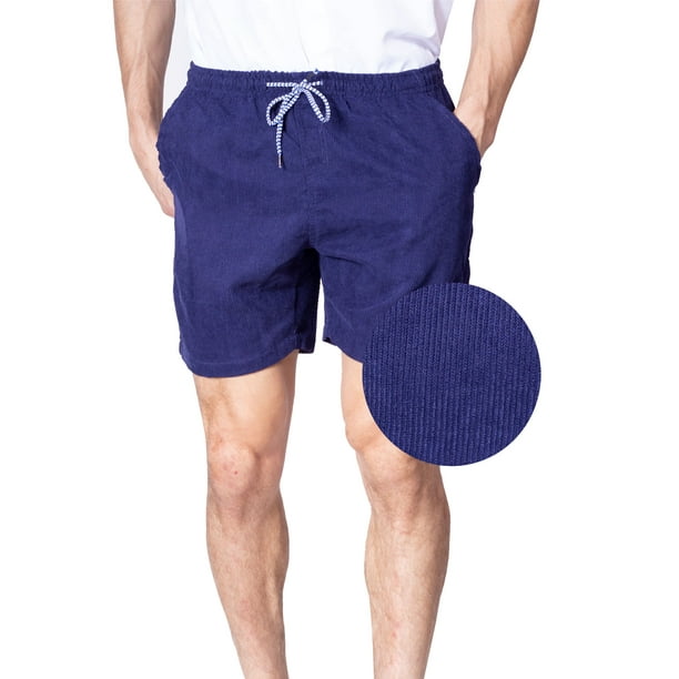 Visive Mens Elastic Waist Corduroy Shorts Drawstring Tie 6 Inch Casual Navy Walkshort (Small