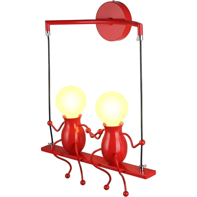 Appliques Murales Intérieures Créatives LED pour Chambre à Coucher Dessin Animé Petites Personnes Balançoire Lampe Murale Mini Poupée Réglable Appliques Murales Éclairage Décor Métal Lampes de Chevet Modernes 1xe26 (Noir