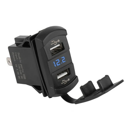 Car Dual USB Phone c harger Socket Waterproof Push Switch Panel LED Voltage Meter Voltmeter 12V