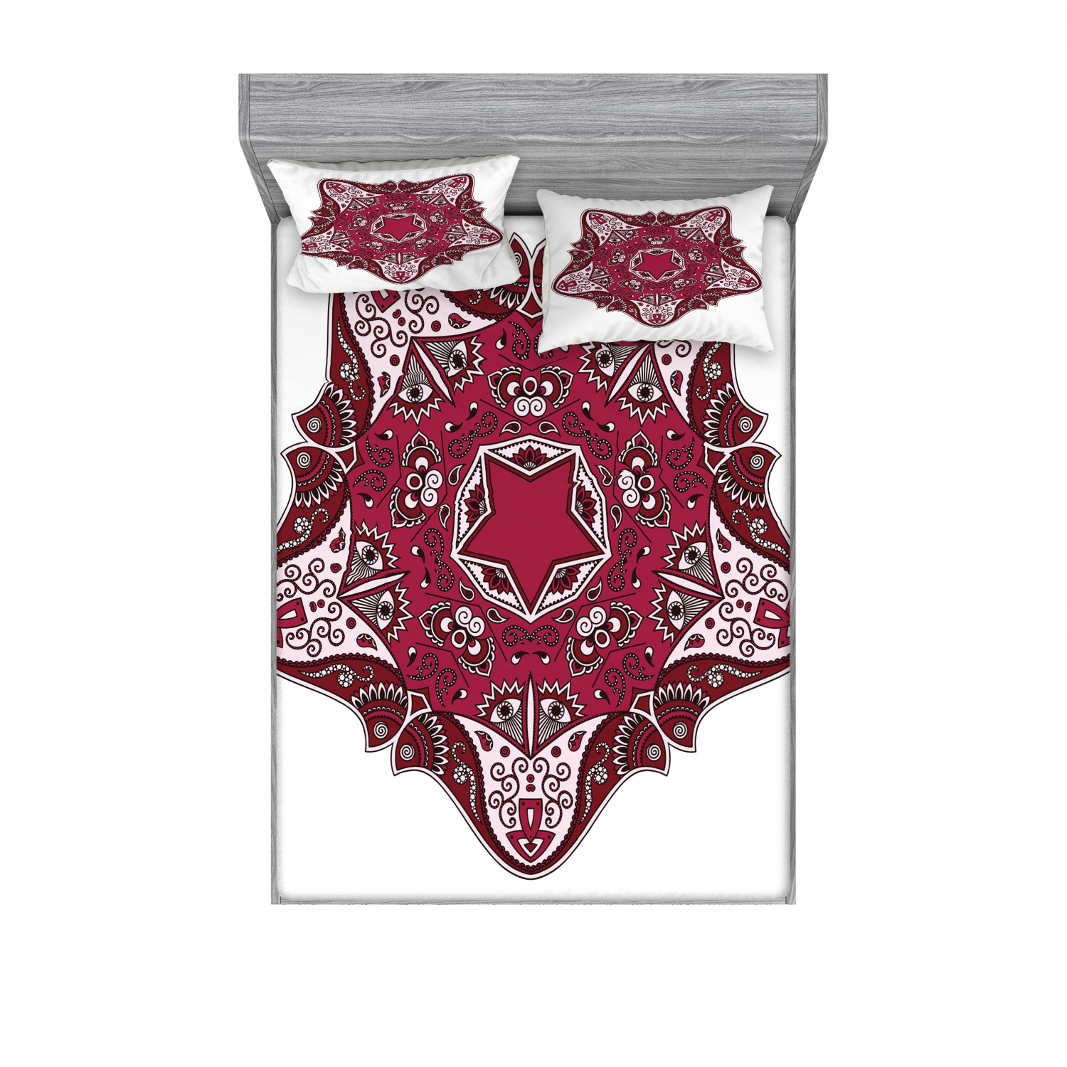 Mandala Bedding Set with Sheet & Covers, Maroon Universe and Microcosm