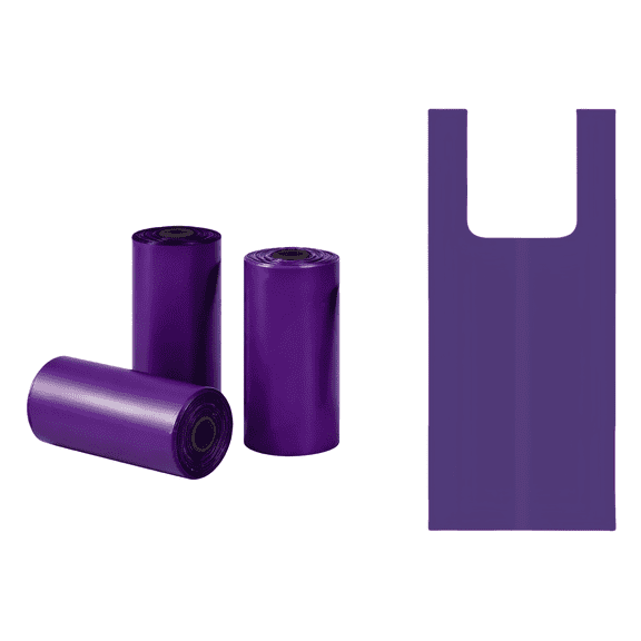 Biodegradable Dog Waste Bags with Easy-Tie Handles,Leak-proof and Extra Thick Poop Bags for Cats, Dog Poop Waste Bags with Leash Tie,3 Pack of 15, 45 Count(Purple, 3 Rolls)