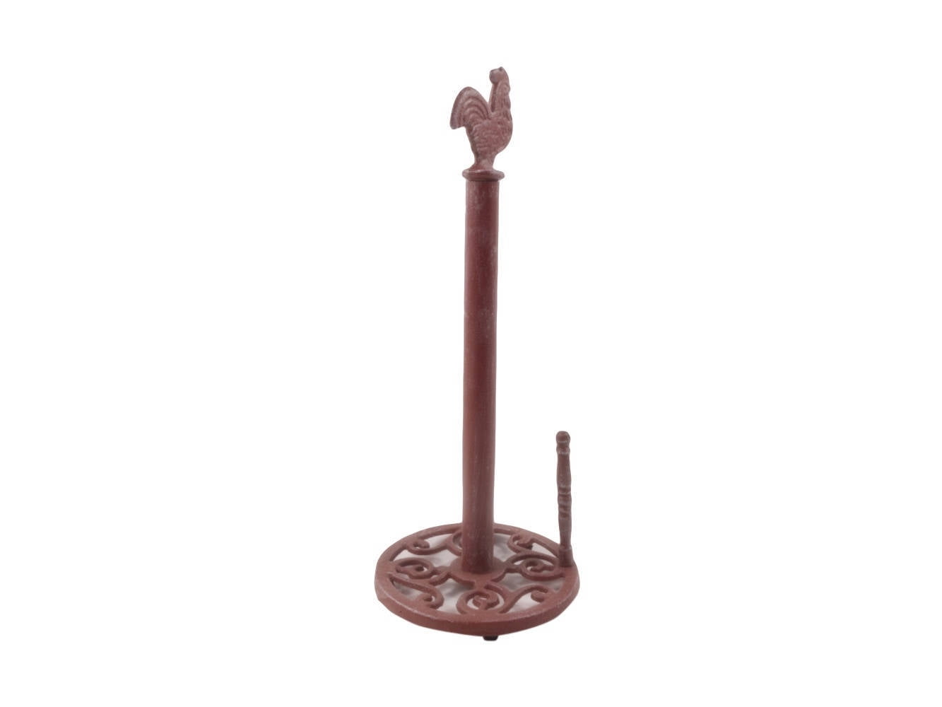 HANDCRAFTED NAUTICAL D√âCOR Rustic Red Whitewashed Cast Iron Rooster Paper Towel Holder 15"