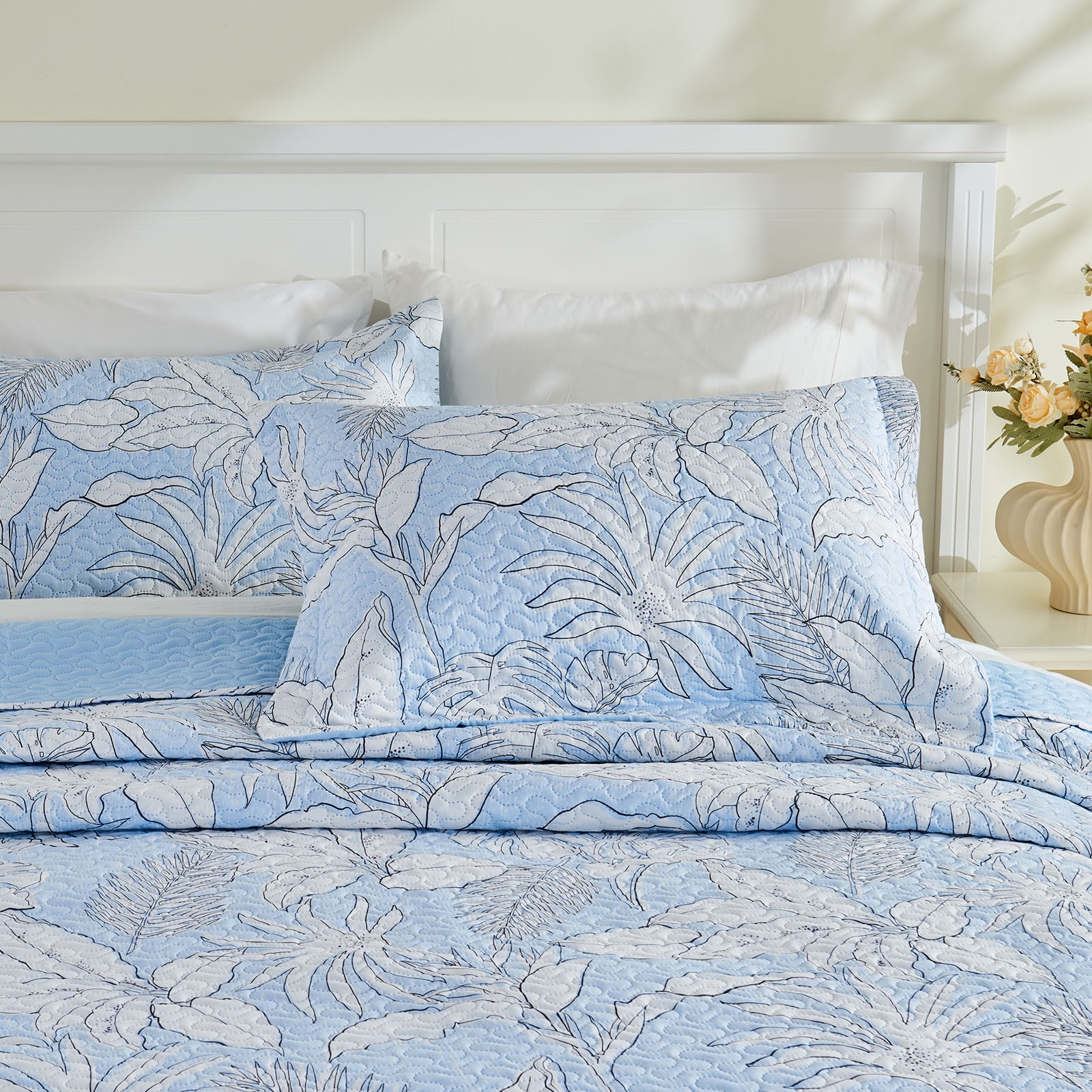 Gogreen Luxury Printed Quilt Set Queen Size, Lightweight Comforter Set, Oversized Bedspread Coverlet Quilted Bedding Set, with 2 Matching Pillowcases, for All Season