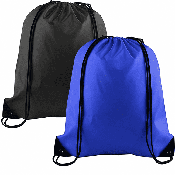 Drawstring Bags Bulk, Drawstring Backpack 2 Pack, Blue & Black Cinch Sack Bags for Gym, Sports, Yoga, Travel and Outdoor Use