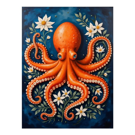 Diamond Art Kit for Adults, Orange Octopus Floral Artwork Diamond Painting for Adults Beginners, DIY Diamond Art Painting Kits, 5D Diamond Painting Crafts for Home Decor 12x16 Frameless