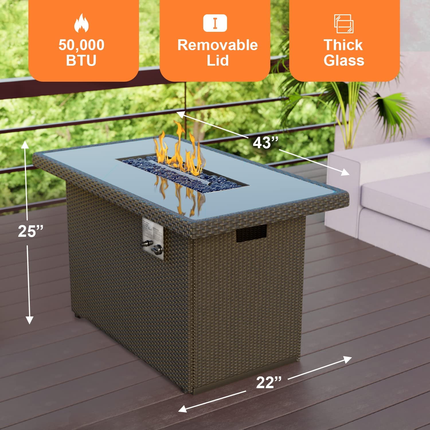 Buy Glass Top Fire Pit Table 43”. Works with 20 lb. Propane Tanks