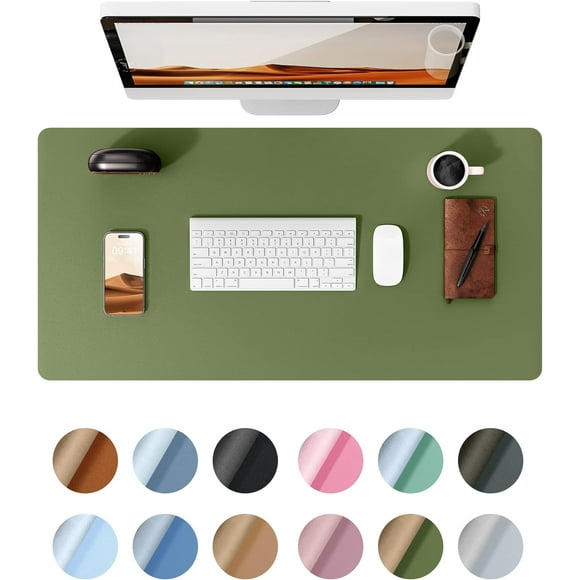 PinesC Leather Desk Pad Protector, Office Desk Mat, Large Mouse Pad, Non-Slip PU Leather Desk Blotter, Laptop Desk Pad, Waterproof Desk Writing Pad for Office and Home (Green, 31.5" x 15.8")