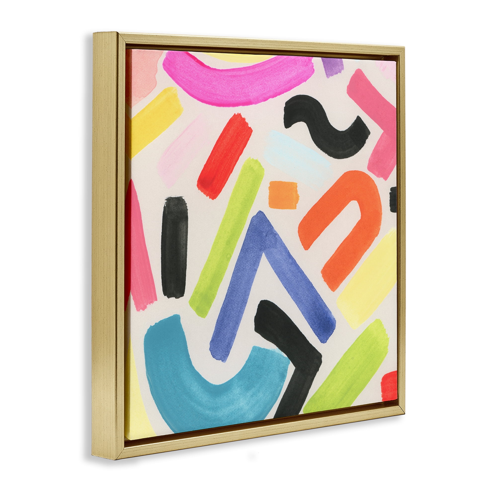 Stupell Industries Modern Squiggle Shapes Abstract Painting Gold Floater Framed Canvas Art Print Wall Art, 18 x 18