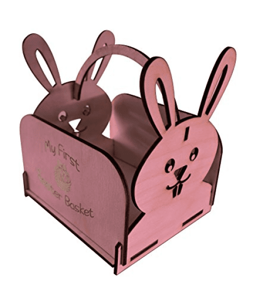 My First Easter Basket Laser Cut Wood Easter Basket with Bunnies