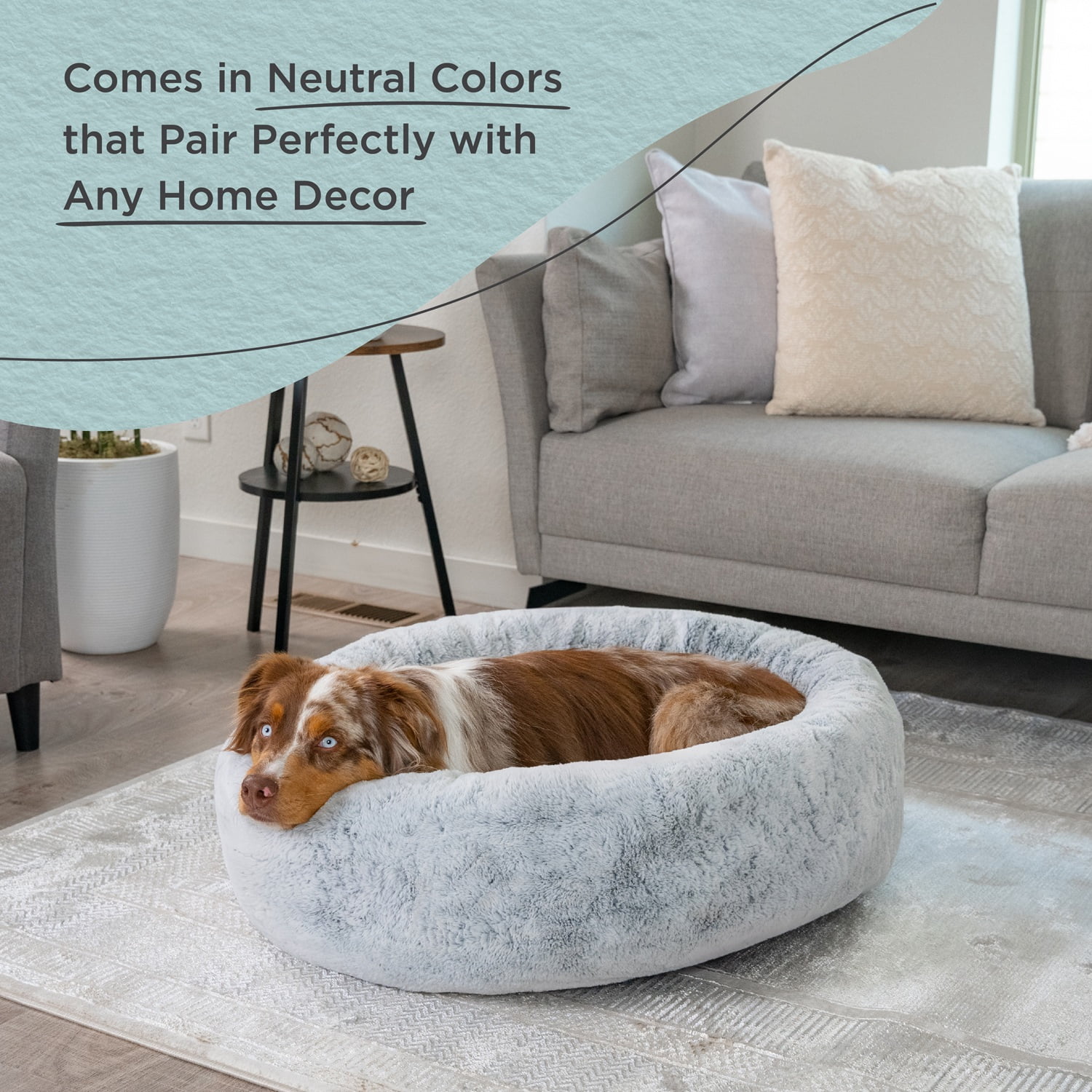 Best Friends by Sheri SnuggleSoft Faux Fur Calming Donut Bed for Dogs, Gray, Medium, 30x30