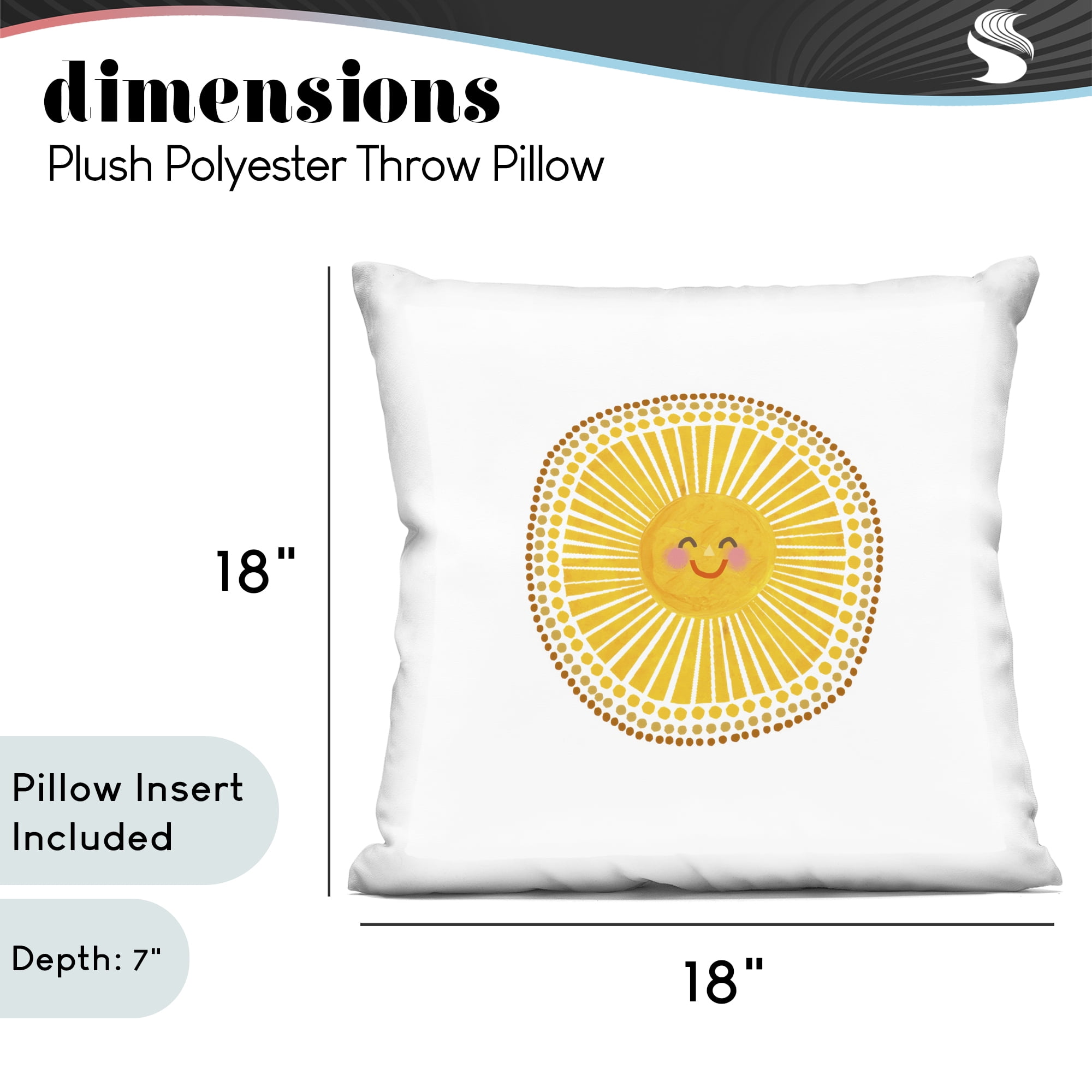 Stupell Industries Yellow Sun's Smile Decorative Printed Throw Pillow, design by Katherine Herrell Studio, 18 x 7 x 18