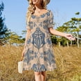 thumbnail image 2 of Elegant Blue Beige Floral Damask Pattern Short Sleeve Dress Clothes Women's Summer Dress Elegant Dress Daily Dresses For Woman, 2 of 9