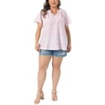 thumbnail image 2 of Agnes Orinda Women's Plus Size Easter Tops Floral Print Shirt Ruffle Notch V Neck Short Sleeve Dressy Casual Summer Blouse 1X Pink, 2 of 6