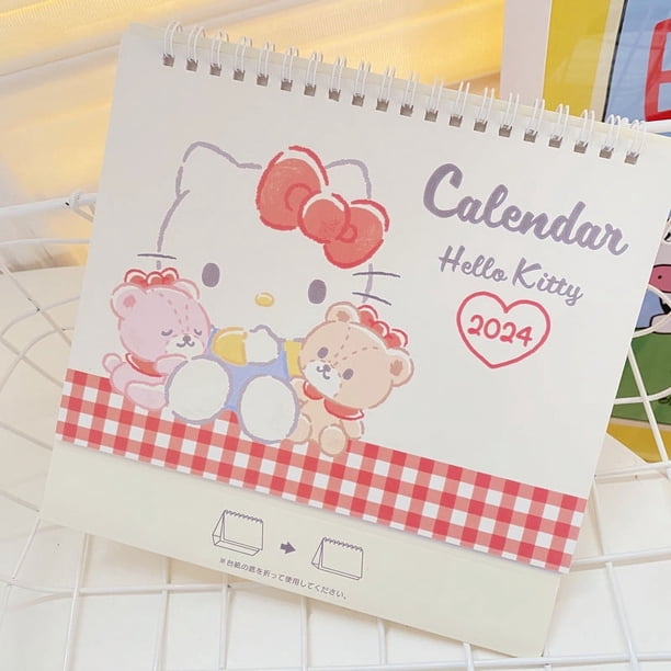 Calendario de escritorio de Hello Kitty, calcomanías de dibujos animados, Kuromi Melody, Kawaii Coil Plan, Office Memo, adorno de escritorio, 2024