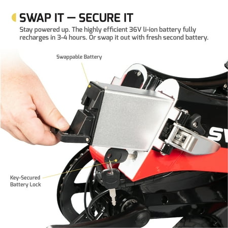 SWAGTRON EB7 Elite 16" Long-Range Folding eBike w/15.5 mi Max Operating Range & 18.6 mph Max Speed - Black