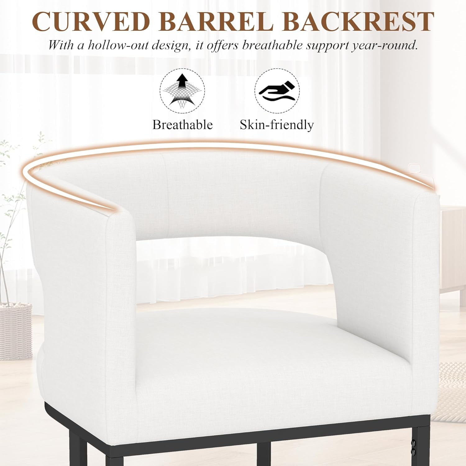Westice Counter Height Stools Set of 2 for Kitchen Island, 25" Barral Bar Stools with Backrest, Black Metal Frame, Upholstered Linen Fabric Seat for Pub, Club, Dining Room, Beige