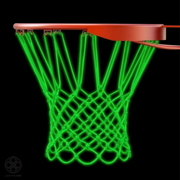 Luxtrada Glow In The Dark Outdoor Basketball Net Nylon Glowing Basketball Hoop Rim Net All Weather Thick Replacement Standard Size Net Rim Hoop Heavy Duty 12 Loops (Green)