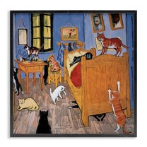 Stupell Industries Cats in Bedroom Classics Parody Animals & Insects Painting Black Framed Art Print Wall Art, 17 x 17