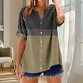 thumbnail image 3 of Scyoekwg Womens Button Down Shirts Color Block Short Sleeve Tunic Shirts Summer Dressy Casual V Neck Loose Lightweight T-Shirt (Gray,XXL), 3 of 5