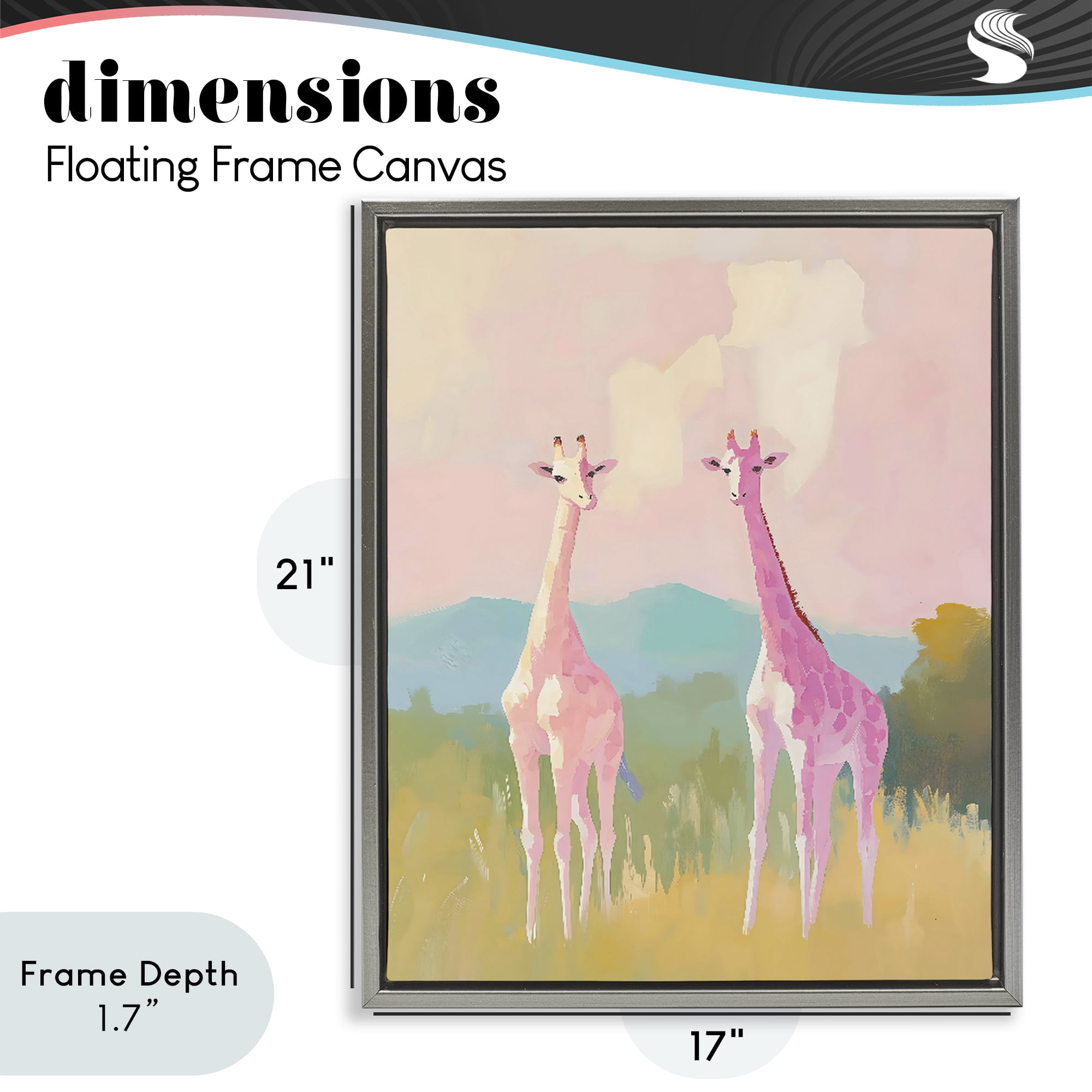 Stupell Industries Pink Giraffes on Savanna Gray Framed Floater Canvas Wall Art, design by The Prints Vibe