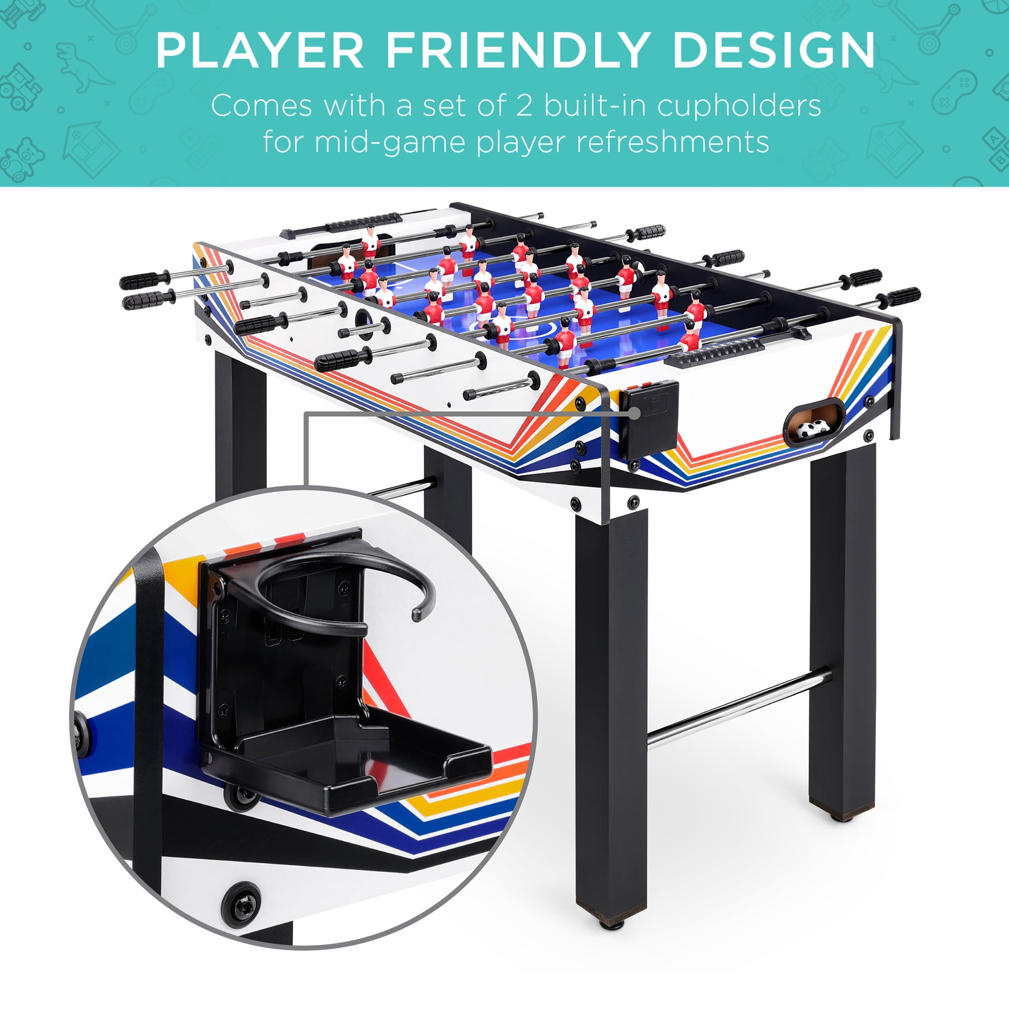Best Choice Products 48in Competition Sized Foosball Table for Home, Game Room w/ 2 Balls, 2 Cup Holders - Blue/White