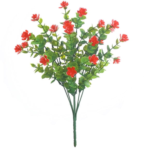 Cinvoph Artificial Plants Bundles Outdoor 7 Heads Fake Floral Eucalyptus Decoration for Garden Porch Patio Entryway Outdoor Decor 14" Red