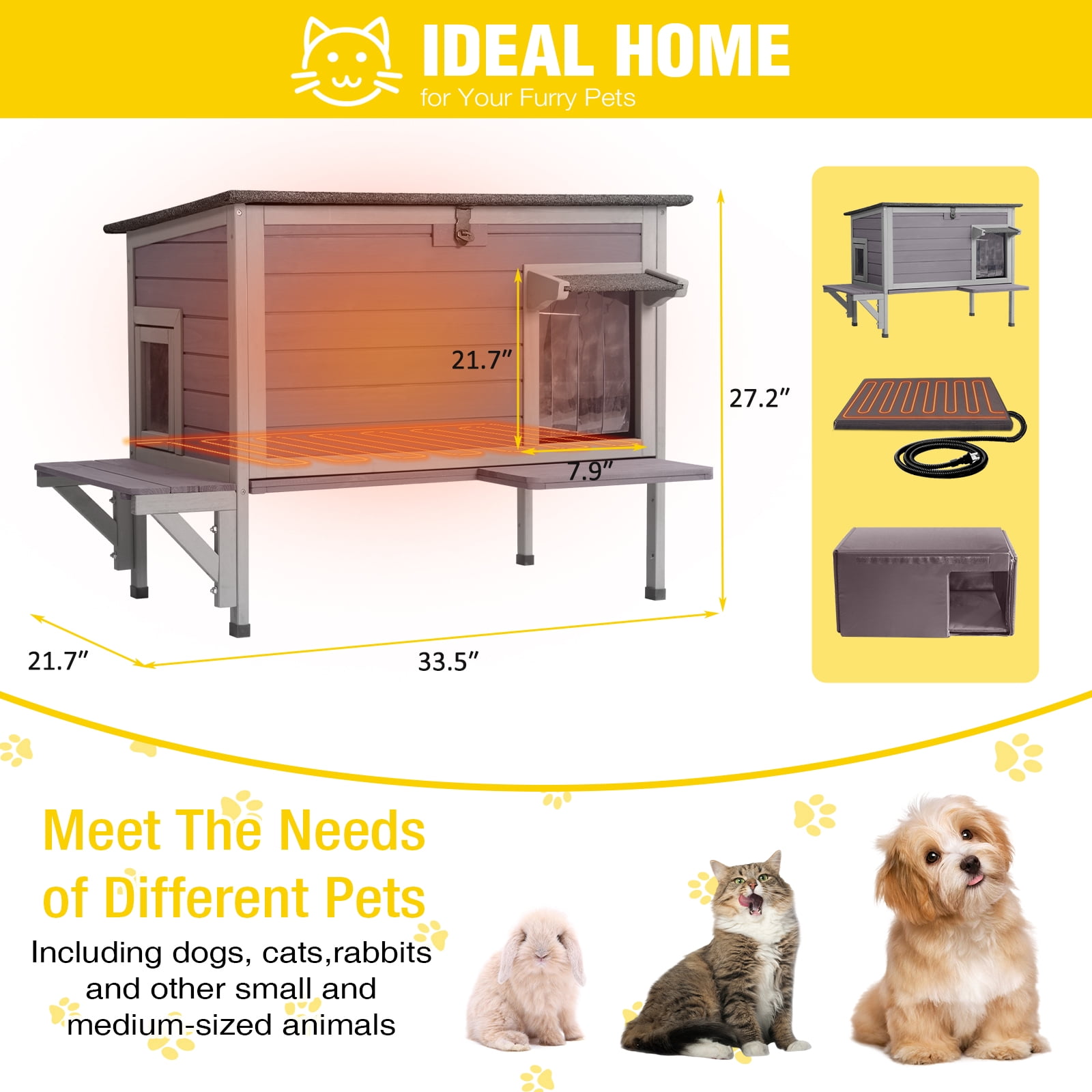 Aivituvin Heated Cat House for Outside Outdoor Insulated Cat House for Winter Weatherproof Shelter with Heated Pad, All-Round Thermal Liner