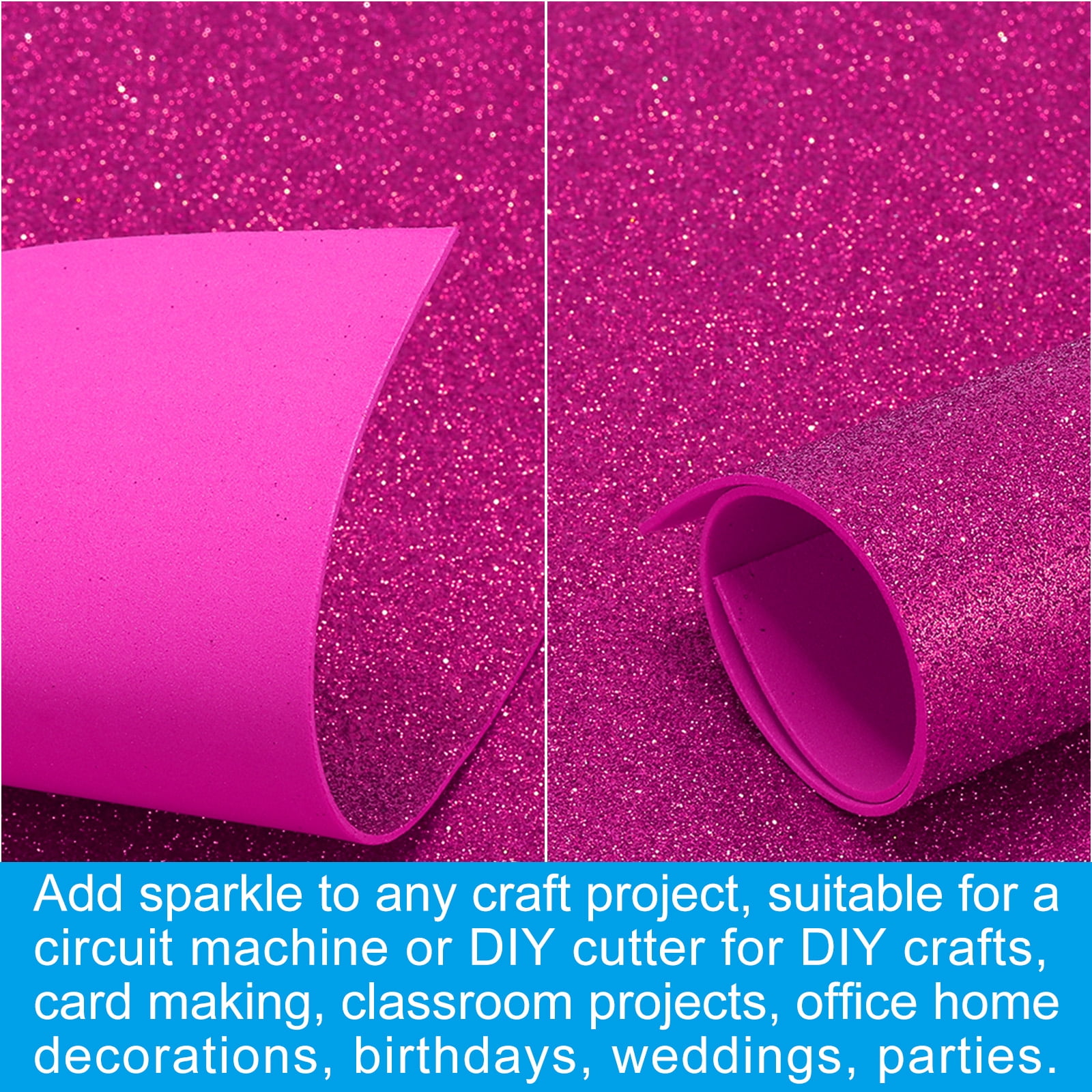 Uxcell Purple Red Shiny EVA Glitter Foam Sheet 11.8 x 7.9 Inch 2mm Thick with Back Adhesive Sparkle EVA Glitter Felt for Crafts DIY Project, 30 Pcs