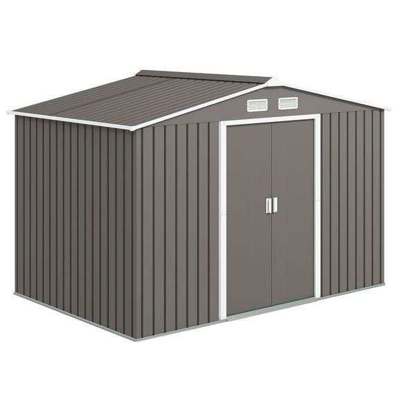 Outsunny 9.1'x 6.4' x 6.3' Garden Storage Shed w/ Steel Foundation Kit