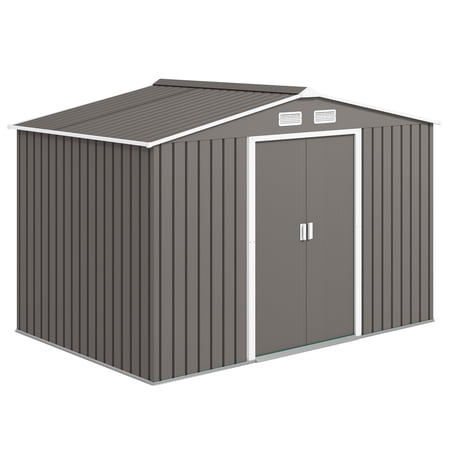 SSLZ Large Outdoor Storage Shed, 9x6 Garden Tool Shed for Patio, Garage, Lawn, Gray