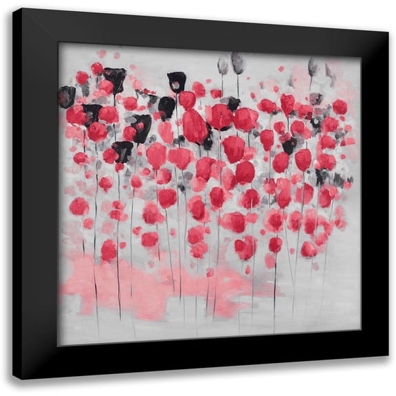 Atelier B Art Studio 12x12 Black Modern Framed Museum Art Print Titled - Abstract pink flowers field