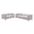 thumbnail image 3 of Holaki 2 Piece Modern Velvet Living Room Set, 5-Seat Sofa and Loveseat with Jeweled Button Tufted Copper Nails Square Arms, Beige, 3 of 8