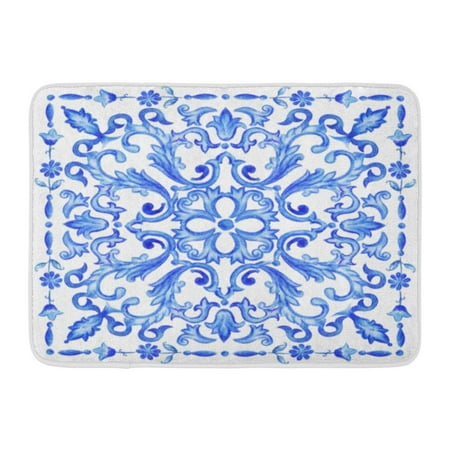 Spanish Rug KDAGR Portugal Azulejos Portuguese Tiles Blue Watercolor Pattern Traditional Tribal Spanish Doormat Floor Rug Bath Mat 23.6x15.7 inch ()