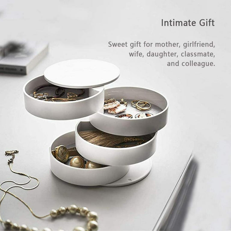 Jewelry Box, 360 Degree Rotating Jewelry Storage Box 4 Layers Jewelry  Organizer Holder for Necklace Bracelet Ring Earring Small Items Container  Case